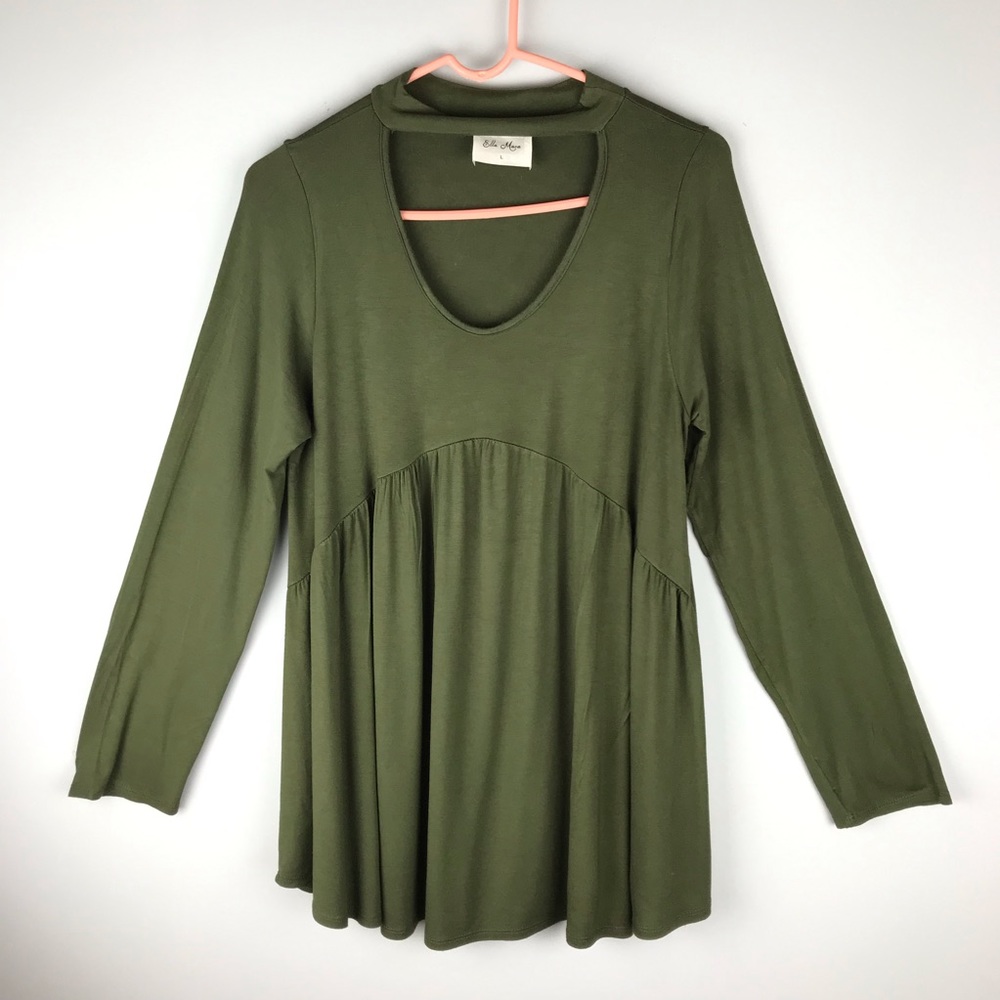 Anthropologie Ella Mara Keyhole Neckline Olive Green Long Sleeve Pullover Top - Picture 3 of 7